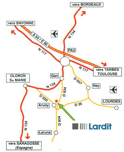 Lardit: granit et marbres Arudy - Plan d'accs  nos bureaux